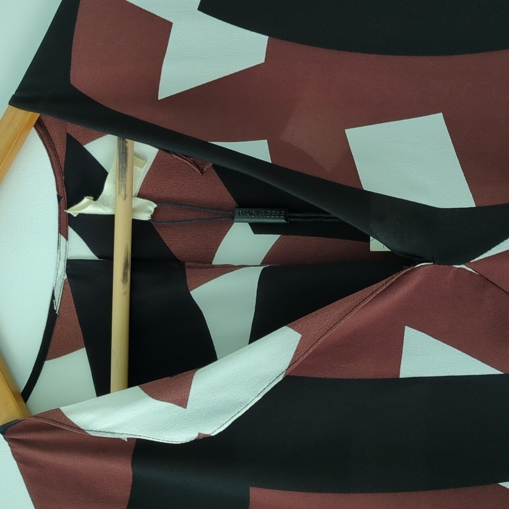 TRACY REESE Geometric Brown and Black SILK Dress - Picture 6 of 12